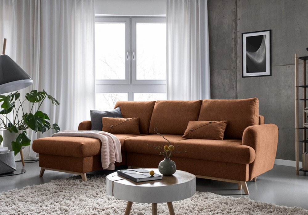 Ecksofa Scandic Lagom mit Bettfunktion - MAS-409 Ziegelrot Ausrichtung Links