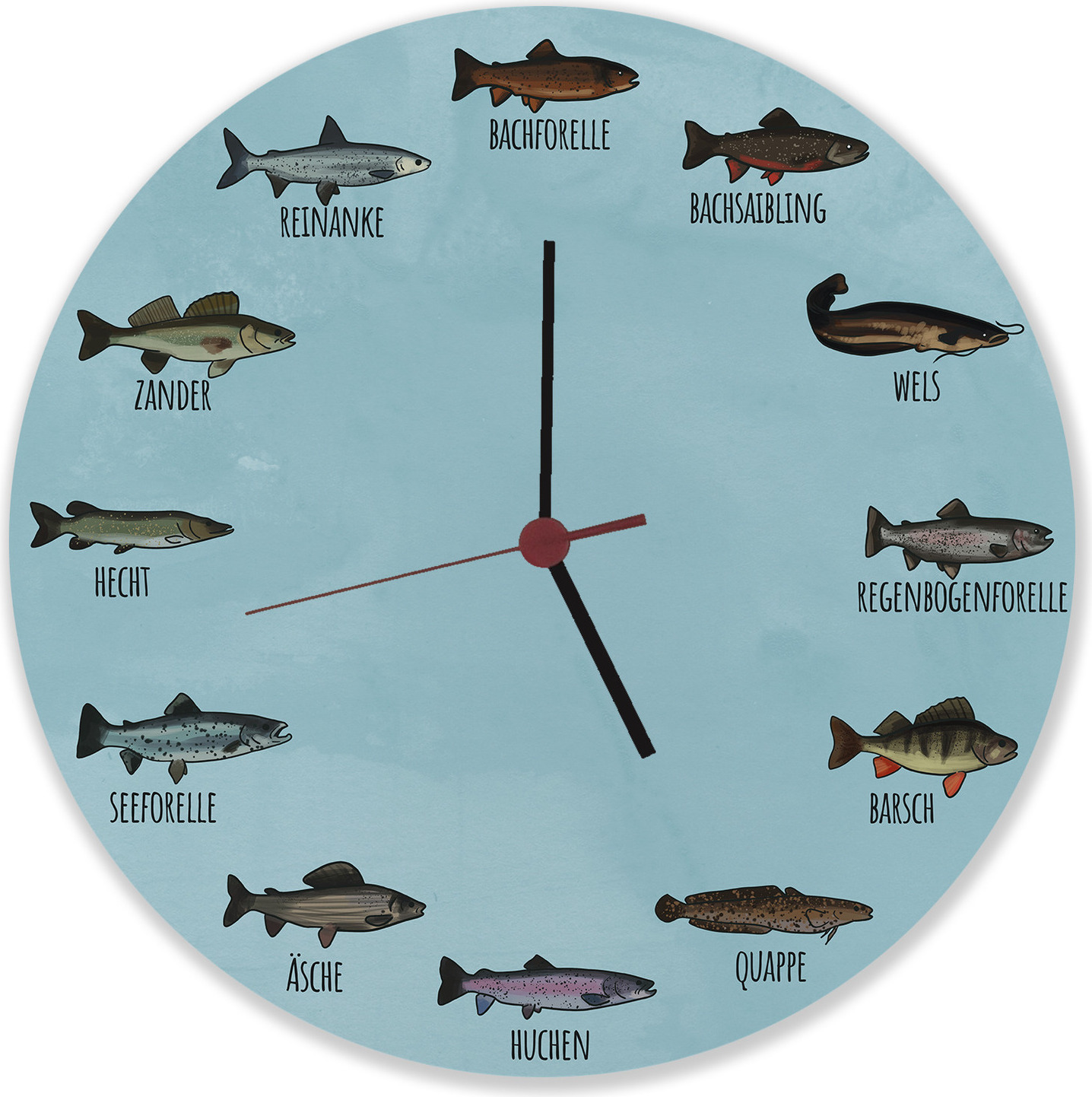 speecheese Deutsche Fischarten Wanduhr aus Alu
