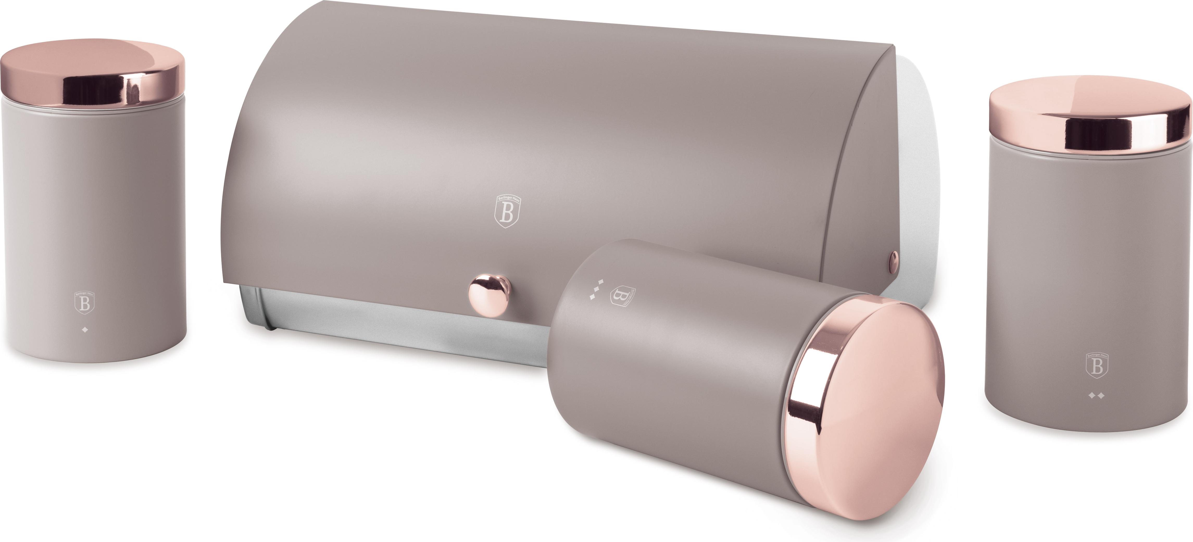 Berlinger Haus Brotkasten mit 3 Glsern, Edelstahl, leicht zu ffnen, Farbe Taupe matt, inkl. Zucker-, Tee- und Kaffeeglas, stilvolles und modernes Design BH/6834