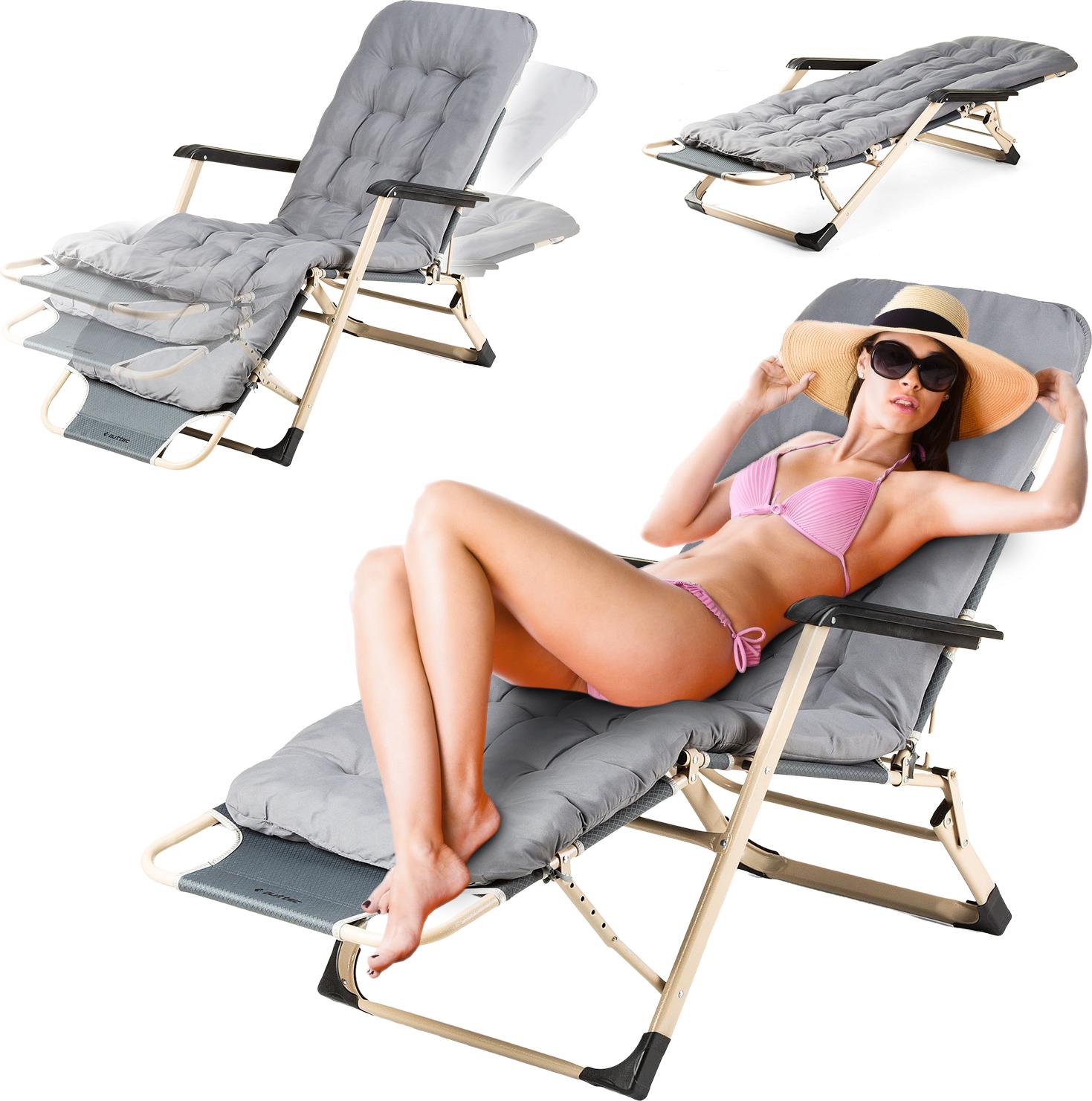 Outtec® Skladacie záhradné lehátko s vankúšom - do 120 kg - lehátko skladacie záhradné lehátko s opierkou na chrbát Kempingové lehátko Plážové lehátko Plážové lehátko