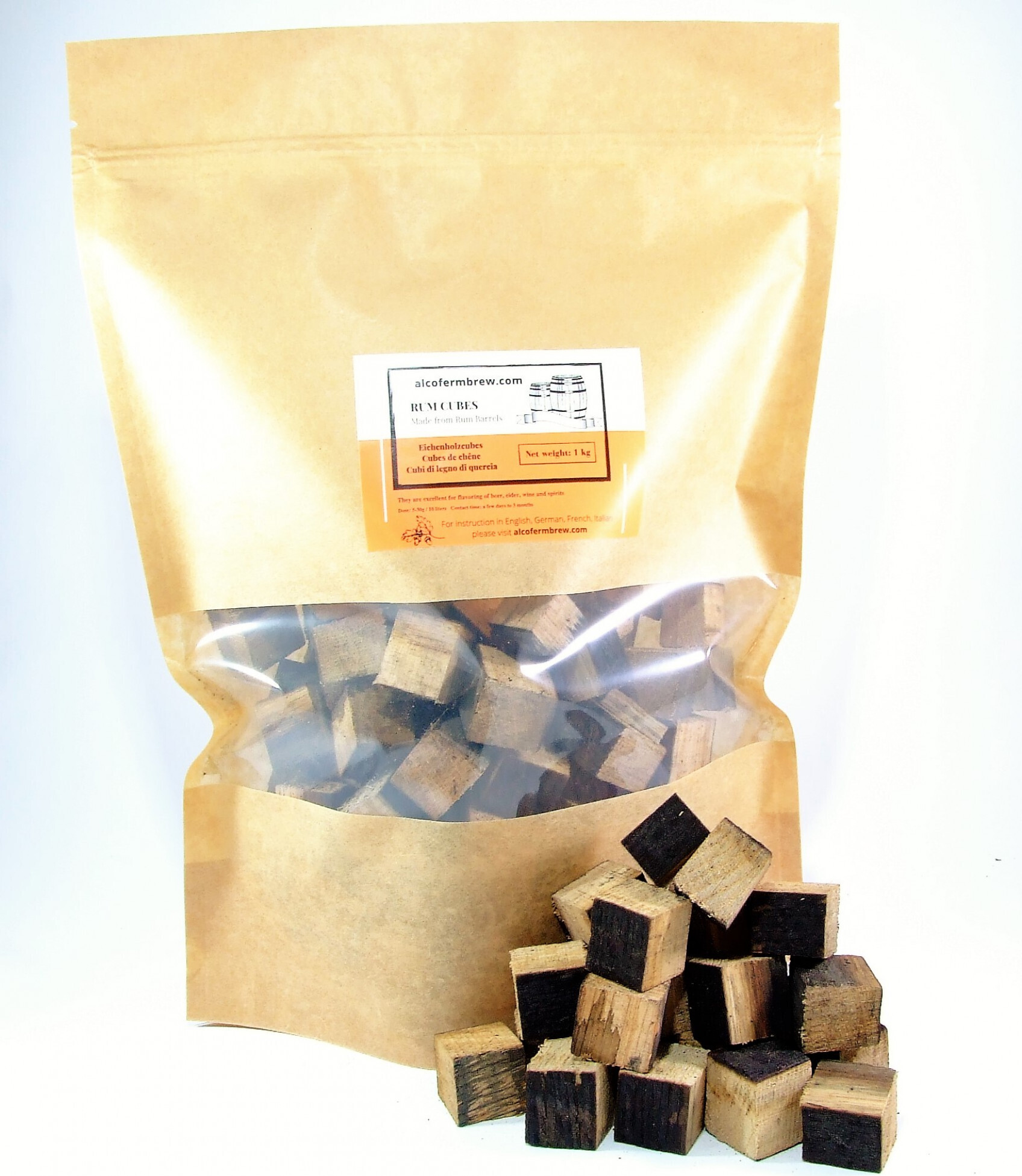 Alcofermbrew Eichenholzcubes - Rum 1kg, Eichenholz Chips Holzspäne Eichenholzspäne