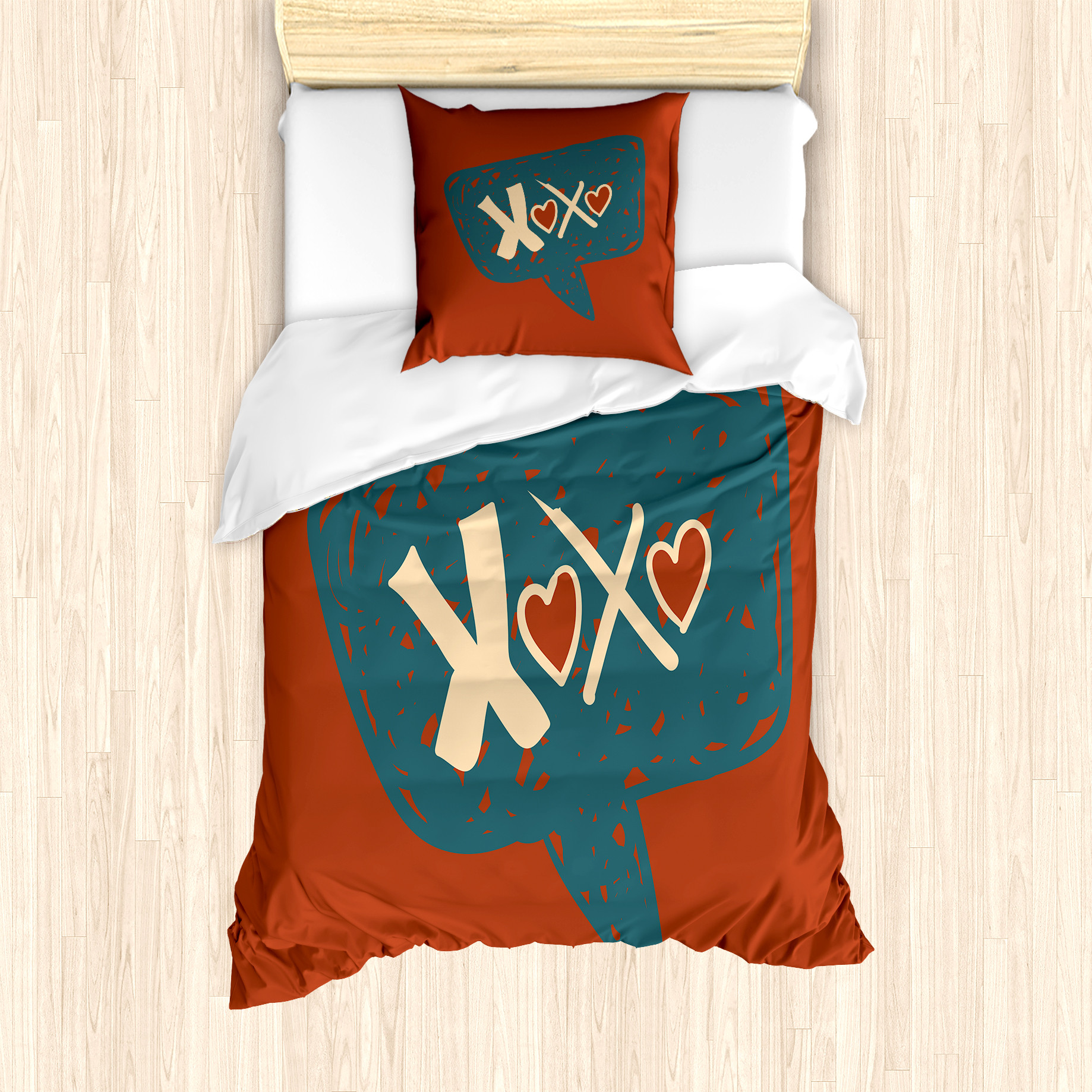 ABAKUHAUS XOXO Bettbezug Set für Einzelbetten, Akronym in Speech Bubble Liebe, Milbensicher Allergiker geeignet mit Kissenbezug, 135 cm x 200 cm - 80 x 80 cm, Grau Teal Paprika nevde_88207_135x200_de