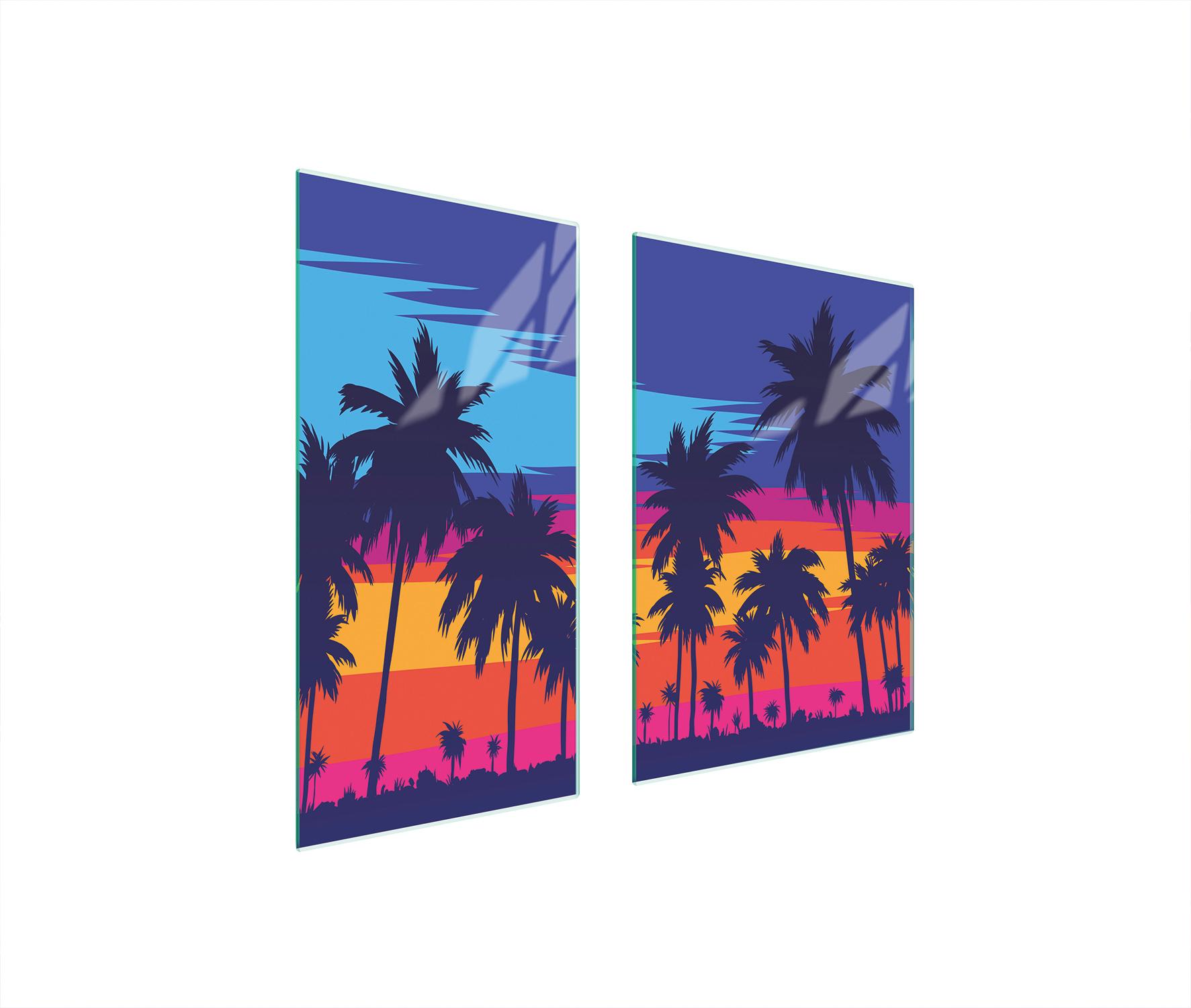 TMK ArtDeko Herdabdeckplatten 2 teilig 75x52 Ceranfeld Abdeckung Glas Schneidebrett Bunt Strand