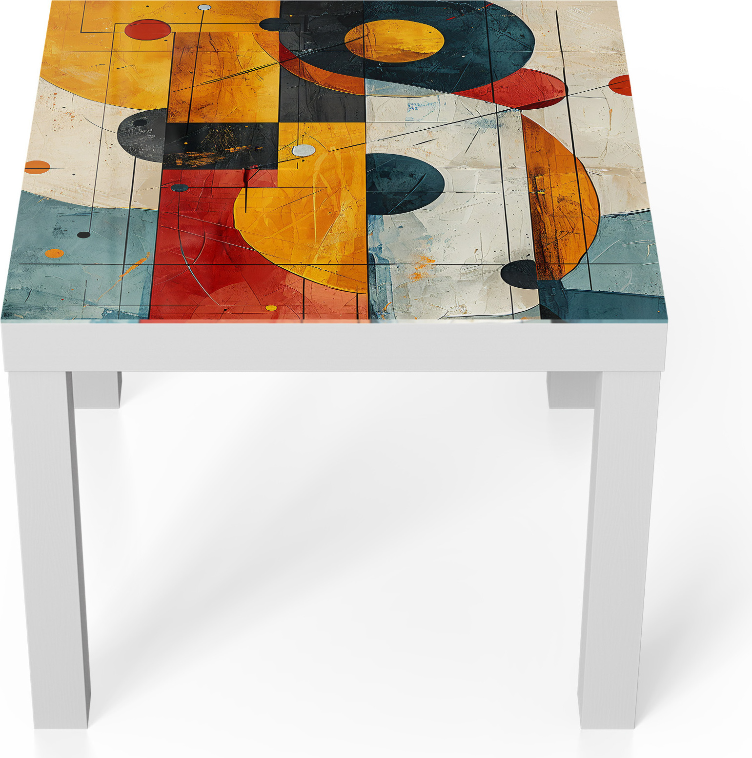 DEQORI Couchtisch 55x55 cm Weiß 'Geometrischer Farbzauber' Glas Beistelltisch Glastisch modern TL-55-55-W-4479