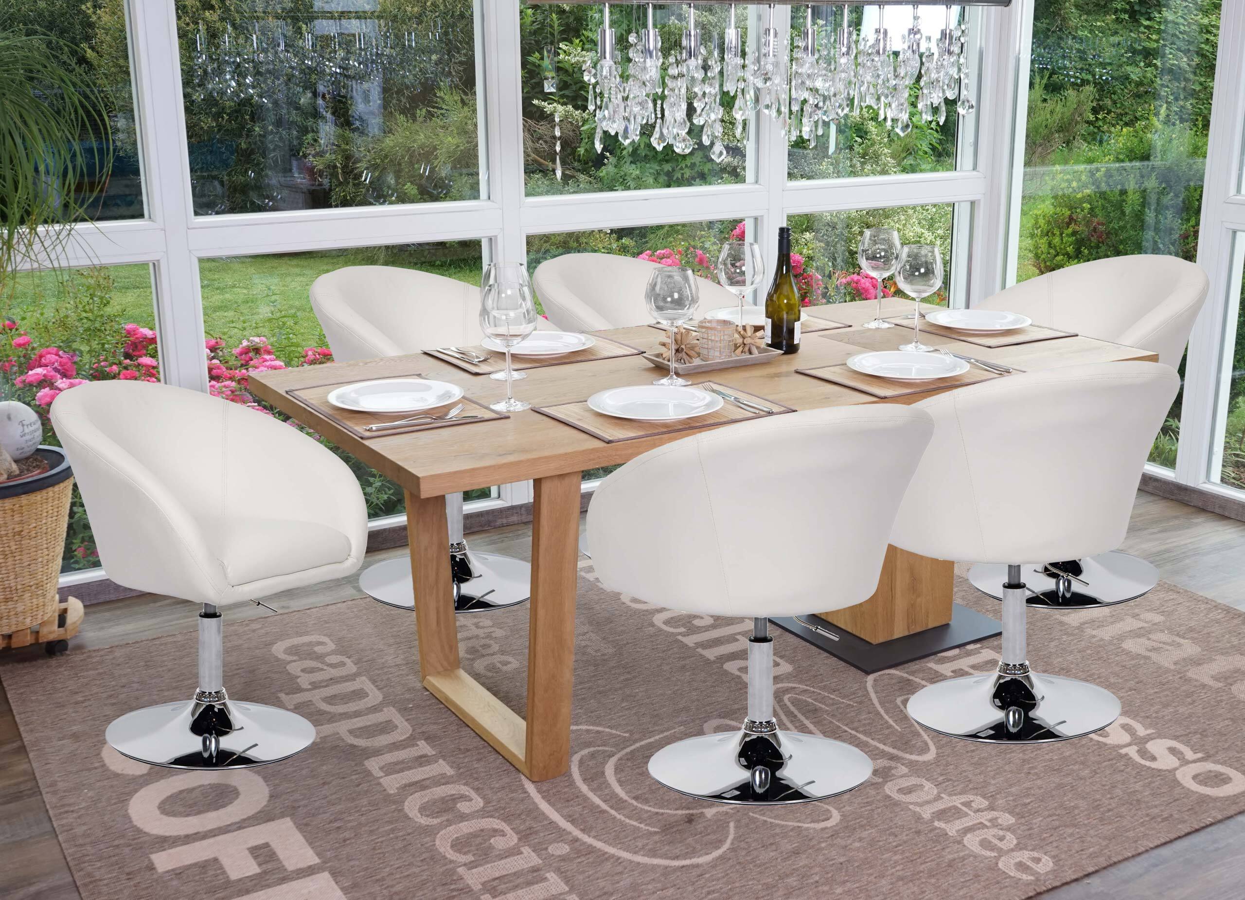 sada 6 jedálenských stoličiek HWC-F19, kuchynská stolička otočná stolička stolička do obývačky, otočná výškovo nastaviteľná ~ Imitácia kože biela