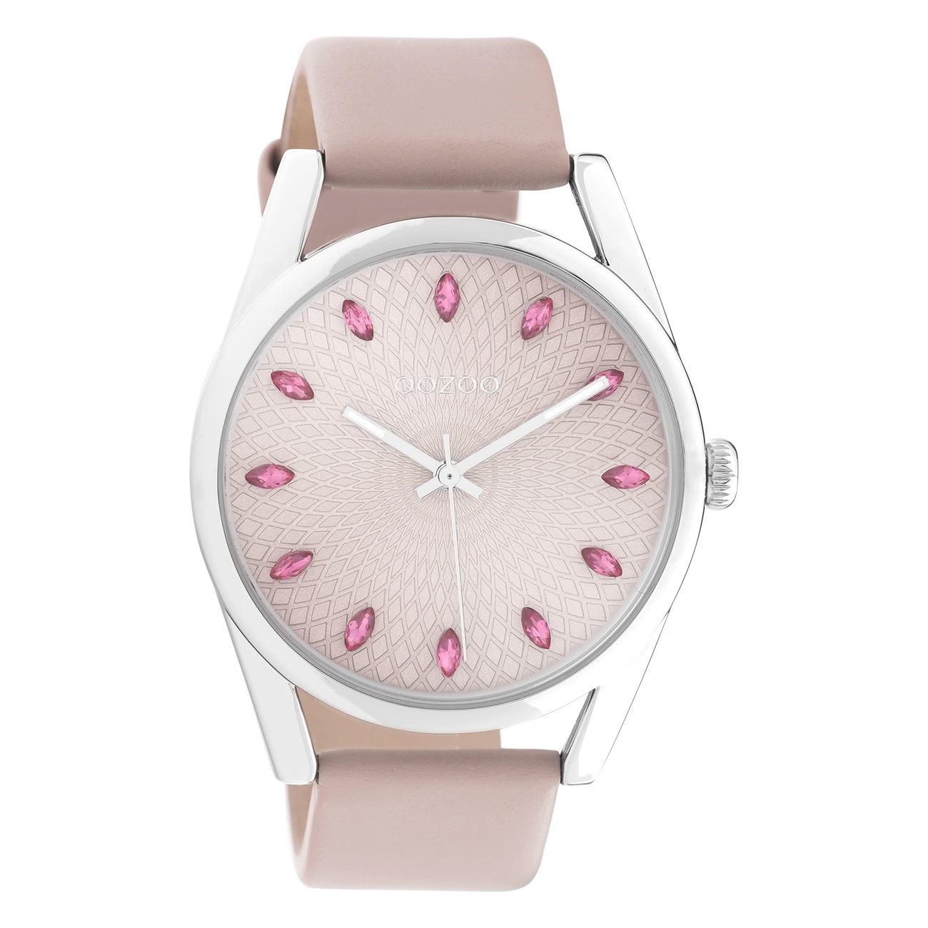 Oozoo C10816 Dámske hodinky s koženým remienkom ružovo-sivé/strieborné 42 mm