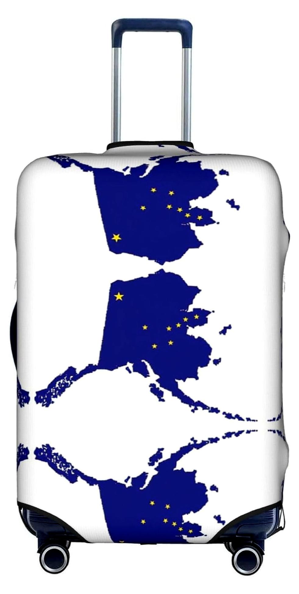 Markenlos Kofferhüllen mit der Flagge von Alaska und Kartendruck, passend für Koffer von 45,7 bis 81,3 cm, Farbe Weiß, Größe XL