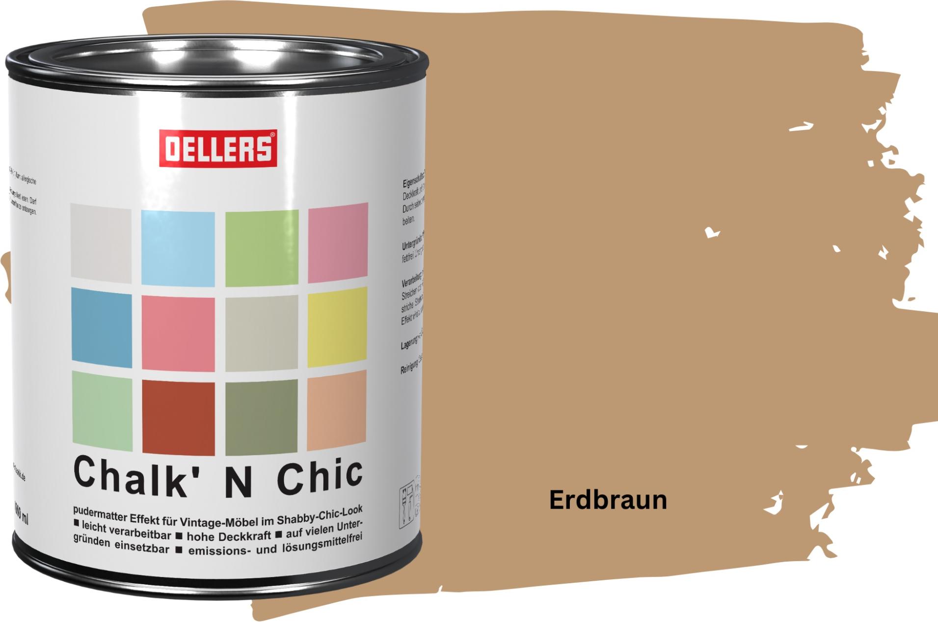 OELLERS creative OELLERS Chalk 'N Chic Kreidefarbe Erdbraun 1L matt – für Shabby-Chic-Look & Vintage-Stil auf Holz, Beton, Raufaser, Gipskarton uvm. chalk-1l-erd