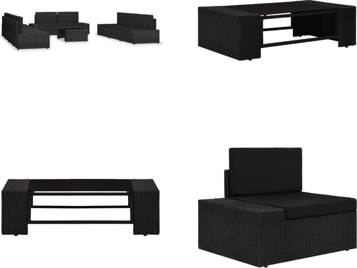 vidaXL 10 ks záhradná sedacia súprava Poly Rattan Black - Záhradná sedacia súprava - Záhradné sedacie súpravy - Modulárna sedacia súprava - Modulárne sedacie súpravy