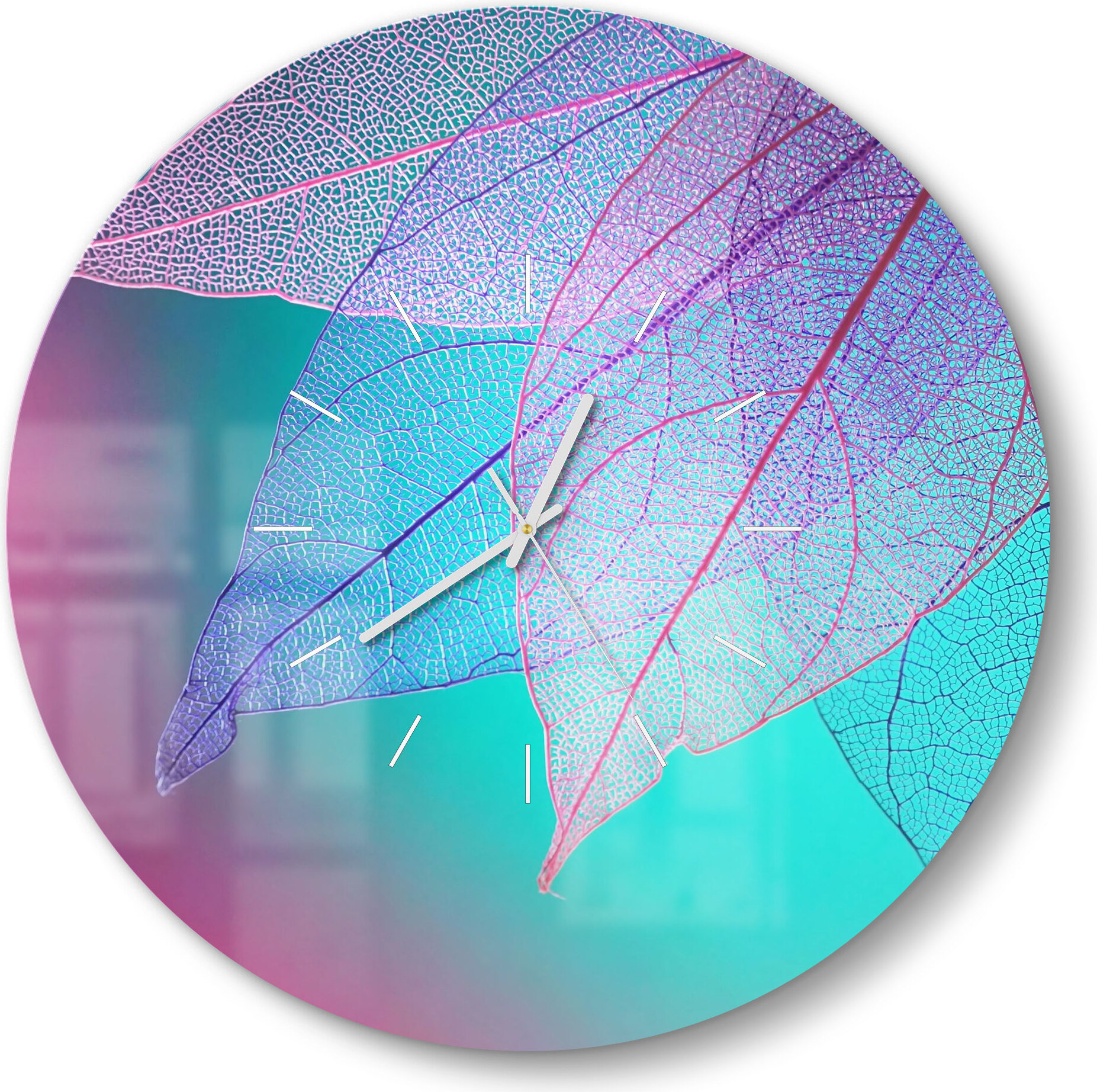 DEQORI Glasuhr Ø50 cm Modern 'Transparenter Blattfächer' Wanduhr Glas Uhr Design leise WC-D50-M-1823