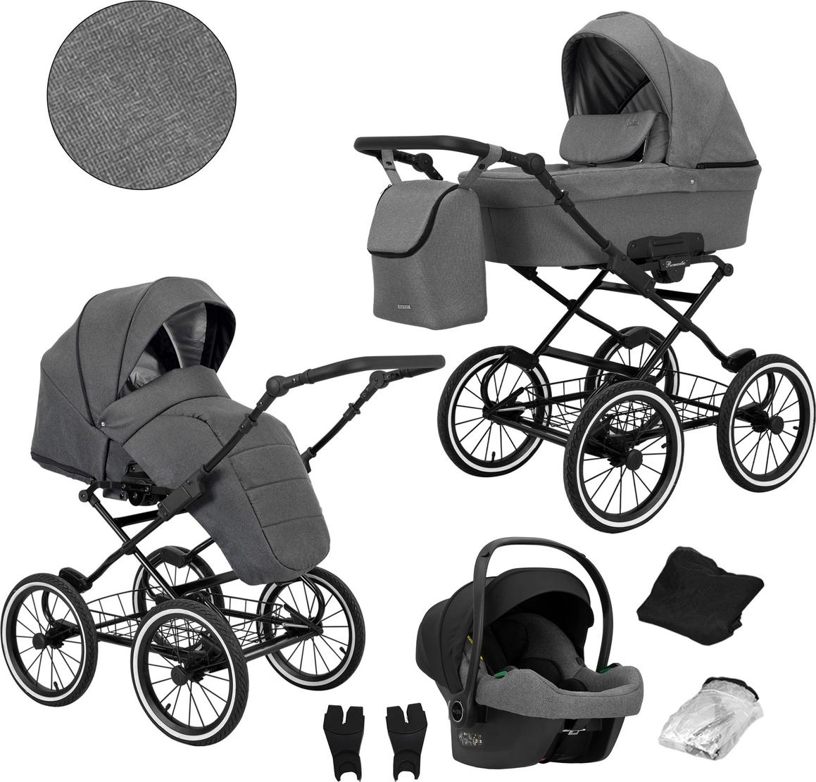 Kunert Romantic 3-in-1 Kinderwagen in Anthrazit mit Cosmo Autositz und praktischem Zubehör