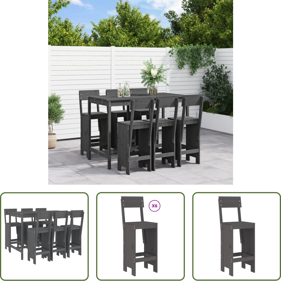 The Living Store 7-dielny záhradný barový set z masívneho borovicového dreva sivý