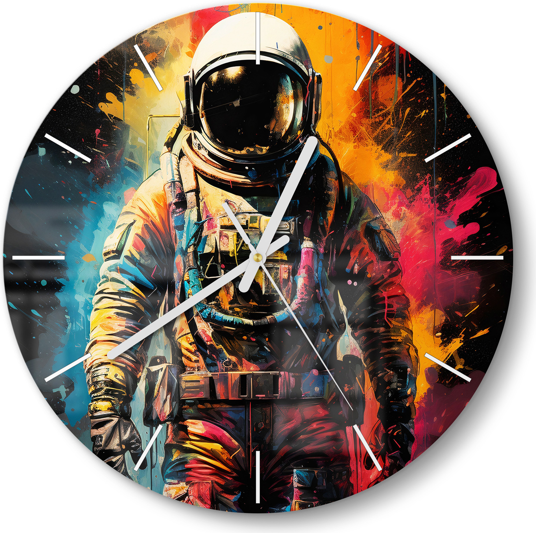 DEQORI Glasuhr Ø30 cm Modern 'Sternenreisender' Wanduhr Glas Uhr Design leise Küchenuhr WC-D30-M-3764