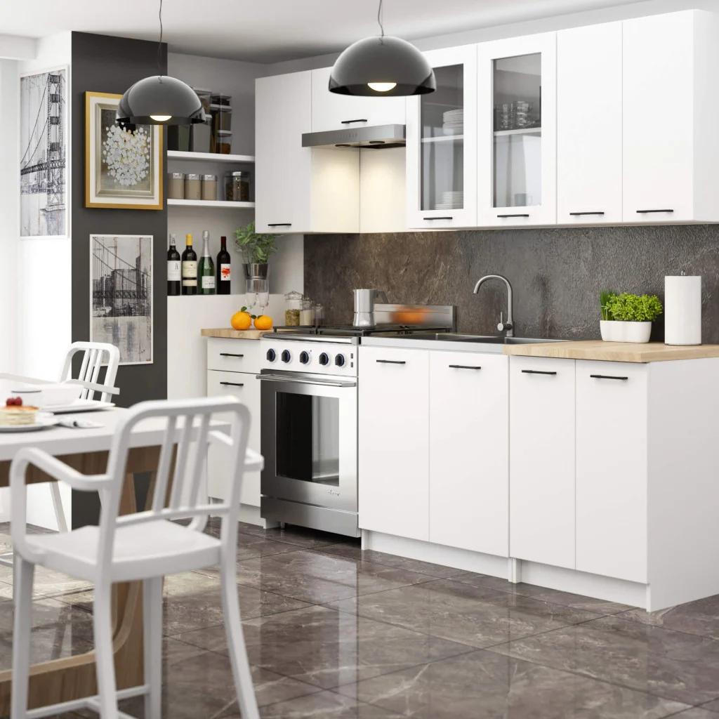 VENETI Gerade Küchenzeile für Plattenbauwohnungen 240 cm VERMINA - weiß 159-14-00024