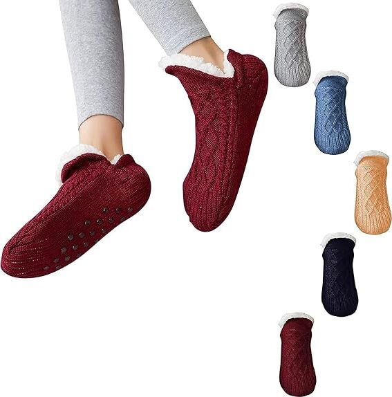 SHMSHNS Hüttensocken Herren & Damen & Winter, Rutschfeste Hausschuh Socken, Slipper Socken, Dicke Pantoffel Socken, Weiche Stoppersocken, Warme Hüttensocken Winter Weihnachtssocken Geschenk 1 Paar-Größe S