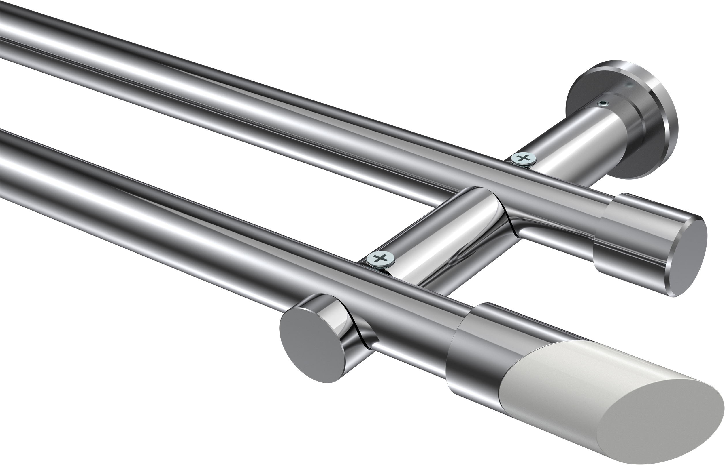 Interdeco Gardinenstange / Vorhangstange Chrom, Typ Platon Verano (Schräge Bicolor) ohne Ringe, 20 mm Ø 2-läufig, 260 cm 10193412-26121232Y2_KLA