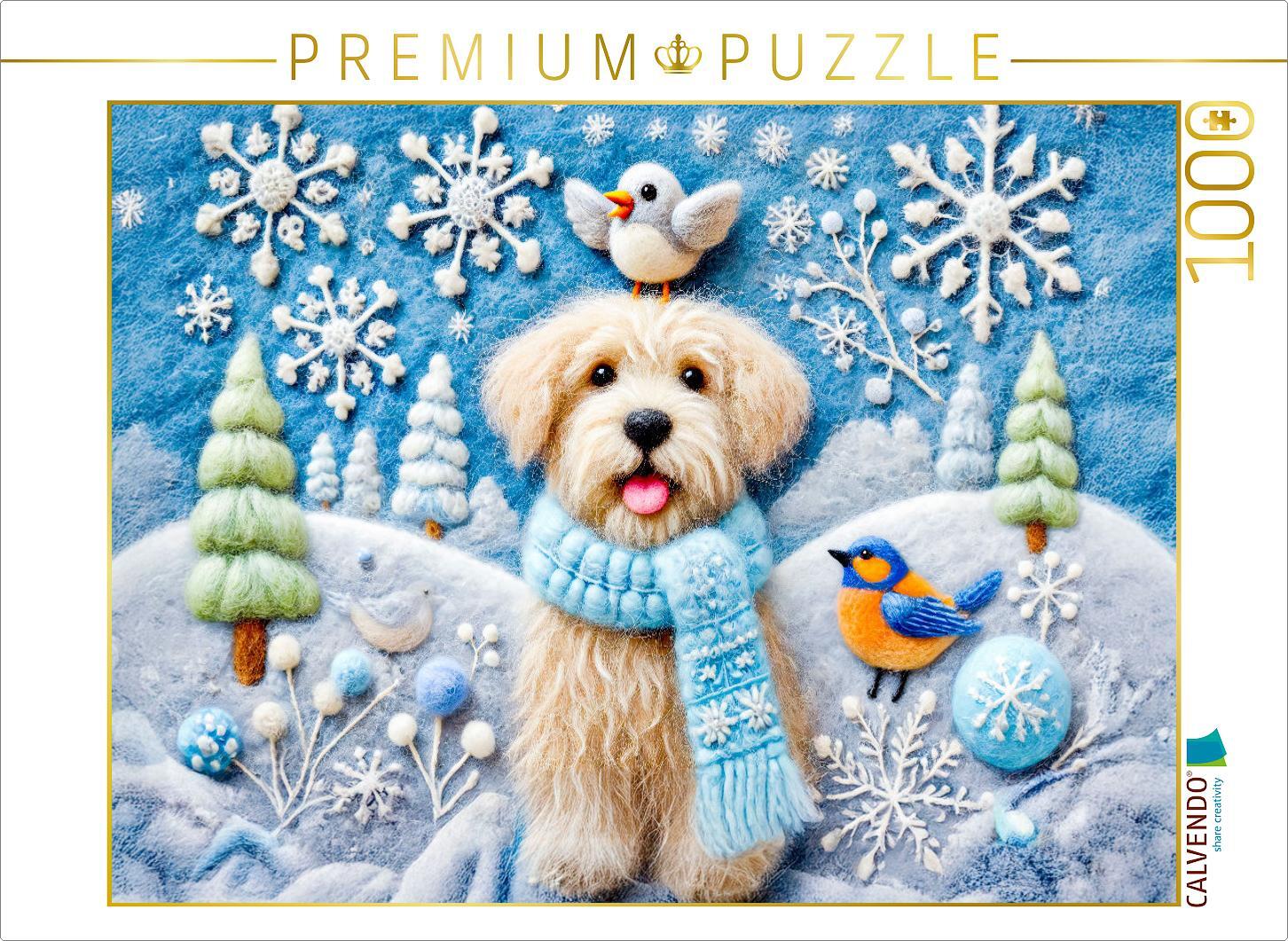 CALVENDO Puzzle Winterzauber mit Hund Filzkunst | 1000 Teile Lege-Größe 64x48cm Foto-Puzzle für glückliche Stunden