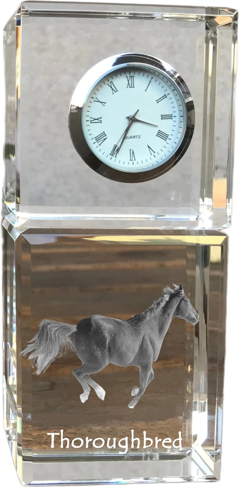 Vollblut - Kristalluhr mit Bild, Pferdebild im Kristall, personalisierte Schreibtischuhr der Marke Art-Dog