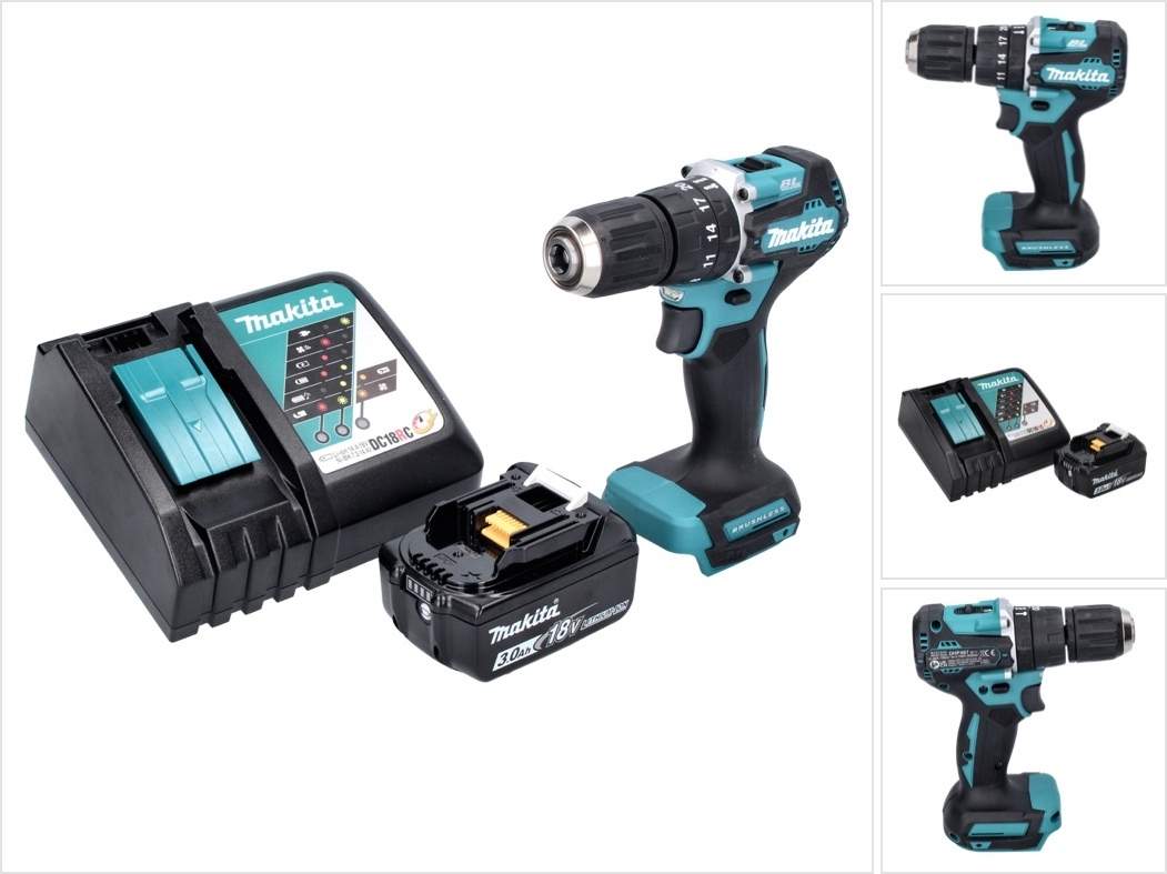 Akumulátorová príklepová vŕtačka Makita DHP 487 RF1 18 V 40 Nm bez kefiek + 1x akumulátor 3,0 Ah + nabíjačka