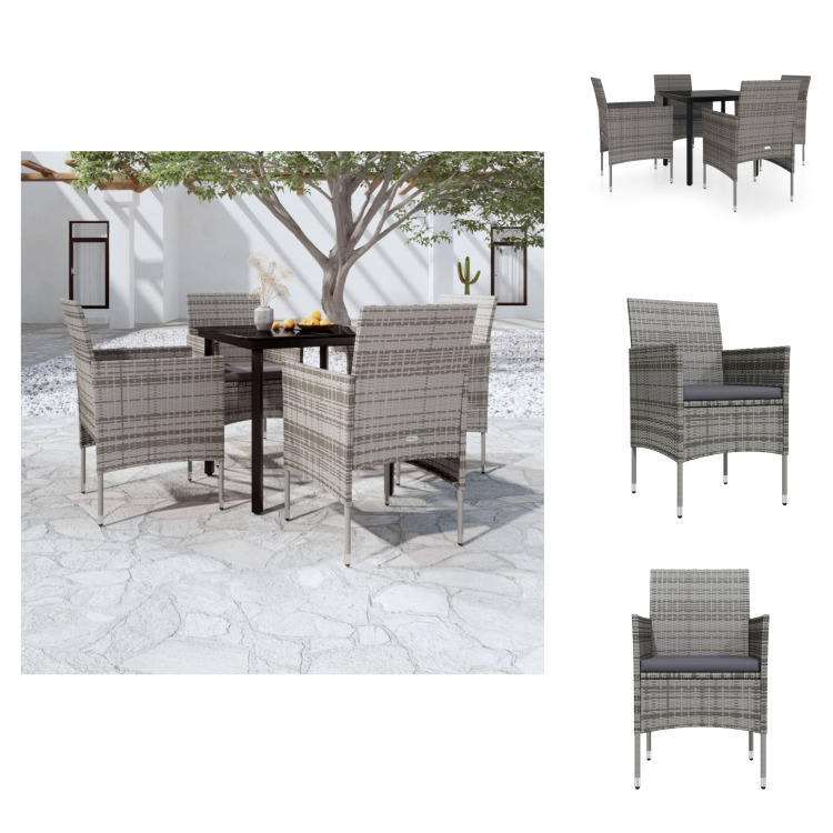 vidaXL 5-dielny záhradný jedálenský set s vankúšmi sivý a čierny - Záhradné nábytkové zostavy