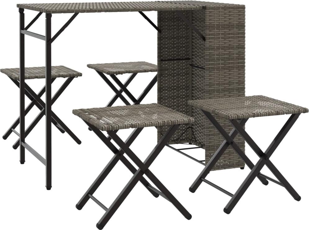 vidaXL 5-dielny záhradný jedálenský set skladací sivý polyratan