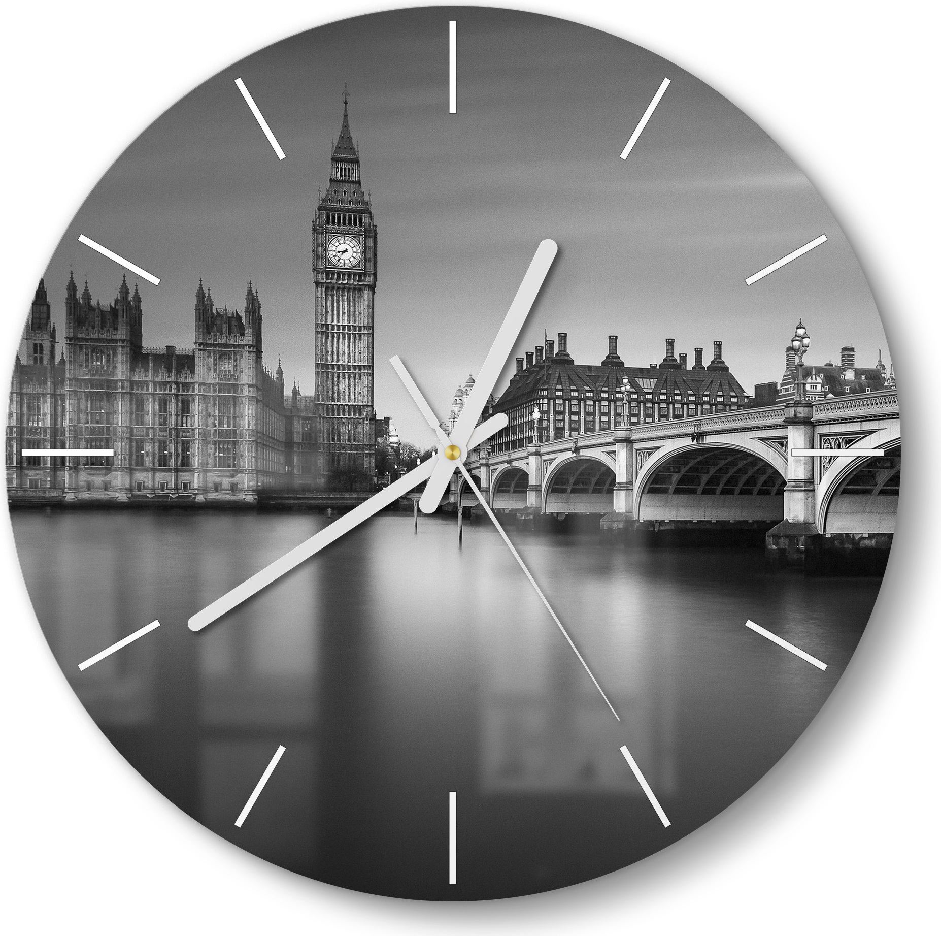 DEQORI Glasuhr Ø30 cm Modern 'Londoner Zeitlosigkeit' Wanduhr Glas Uhr Design leise Küchenuhr WC-D30-M-2996