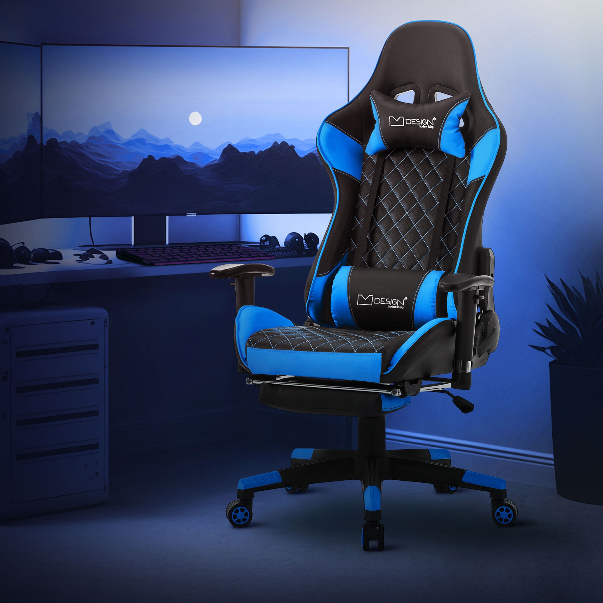 Bigzzia Gaming Stuhl Ergonomisch Computerstuhl - Gamer Stühle mit  Lendenkissen + Kopfstütze Höhenverstellbar Gaming Chair Bürostuhl für