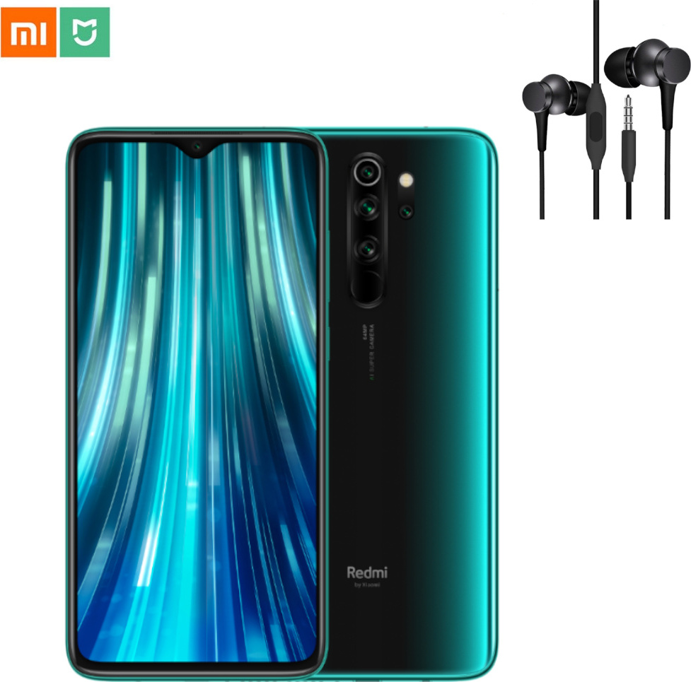 Xiaomi Redmi Note 8 Pro Mobilný telefón Globálna verzia 6,53-palcový 64MP Quad zadný fotoaparát 6GB 64GB NFC 4500mAh Helio G90T Octa Core 4G Smartphone Farba: zelená ( so slúchadlami Xiaomi)