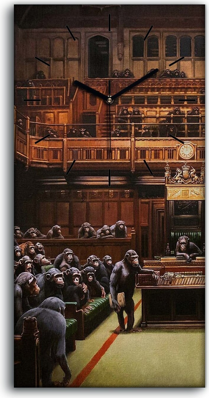 coloray Wanduhr Bürouhr Leinwand Bild Geräuschlos 30x60 Dezentralisiertes Parlament - schwarze Hände zcv-038-30x60-c