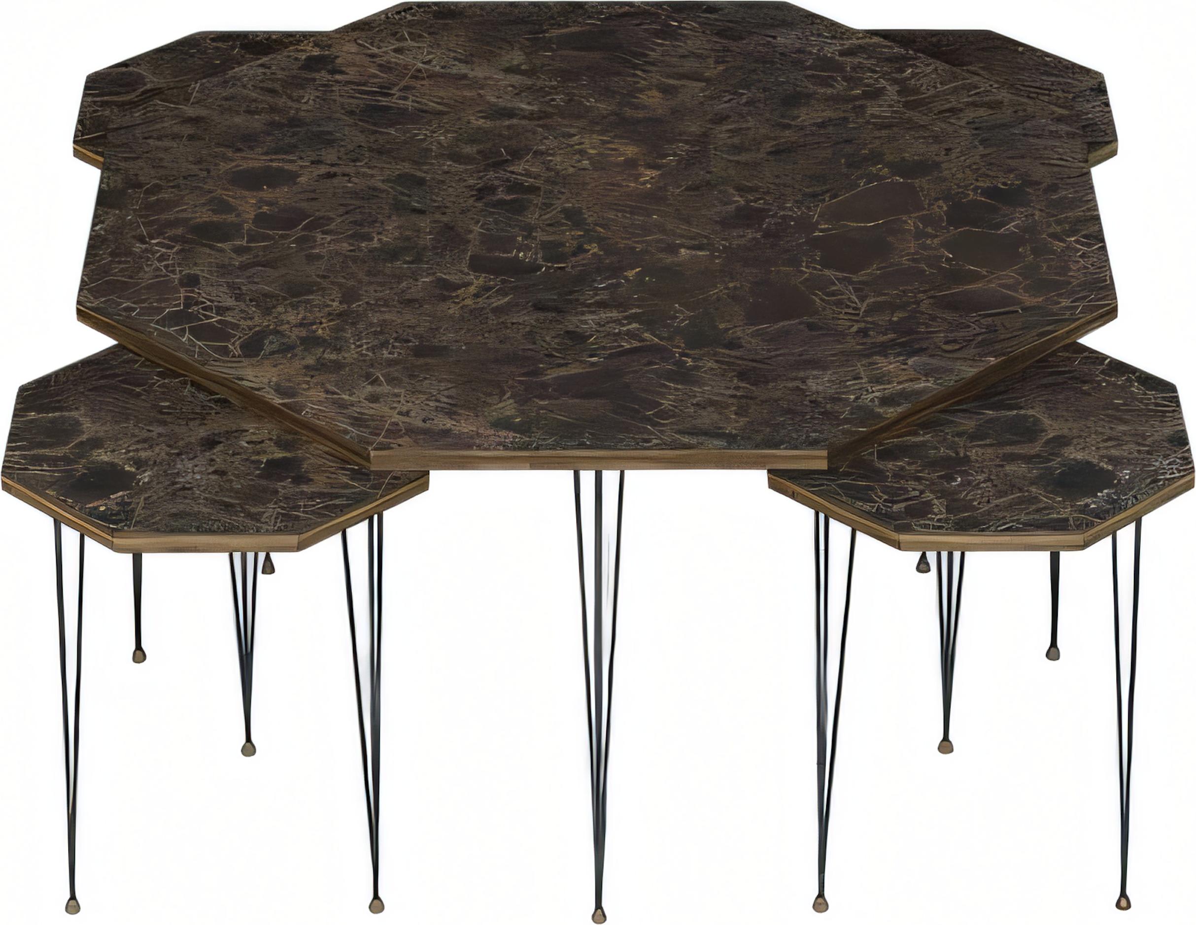 AEA Holz Couchtisch mit Beistelltischen Braun Elegant Modern