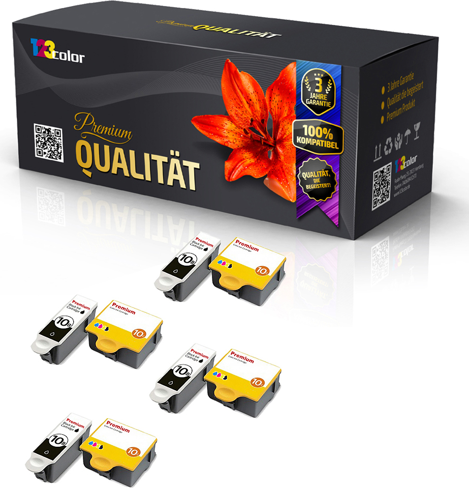 123Color 8x Kompatible Tintenpatronen für Kodak Easyshare5000 Series Easyshare5100 Easyshare5300 Easyshare5500 Easyshare6150 8955916 NO 10 8955916 NO10 BKCMY- Color Light Serie AMH-KODAK10-A77