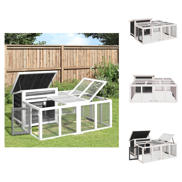 vidaXL Kaninchenstall Grau 144x123x67,5 cm Massivholz Kiefer - Lebensräume & Gehege für Kleintiere TLS172282