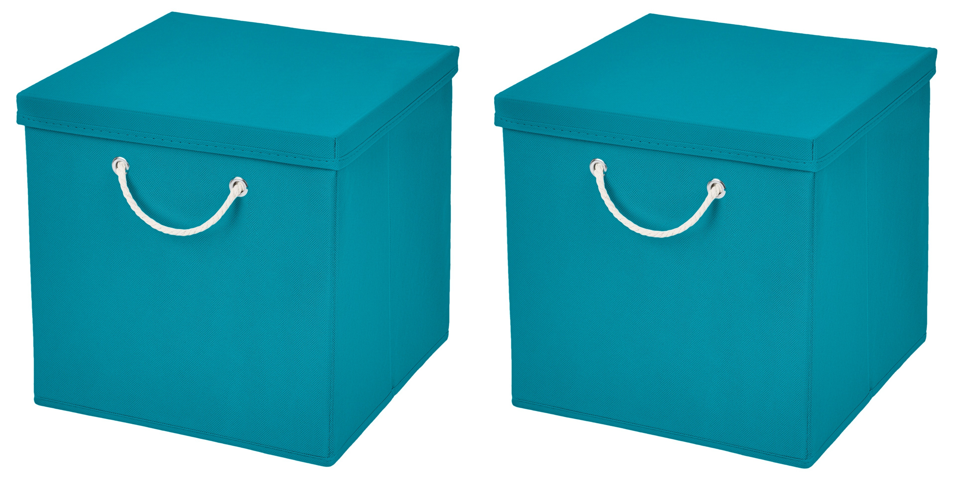 2 Stück Türkis Faltbox 30 x 30 x 30 cm Aufbewahrungsbox faltbar mit Kordel  und mit Deckel