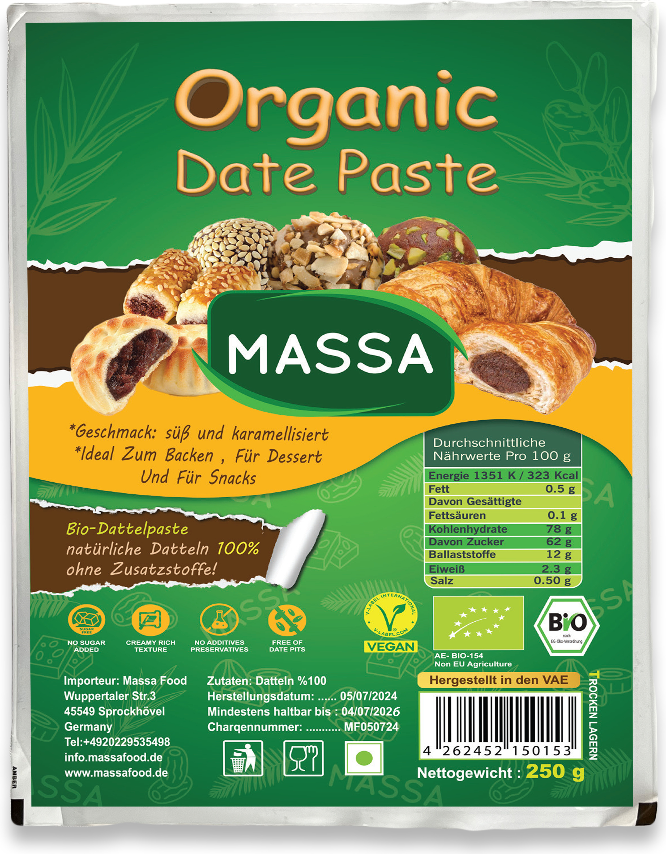 Massa Food Dattelpaste ohne Stein 250g - Vegan, Ohne Zuckerzusatz fdgfd