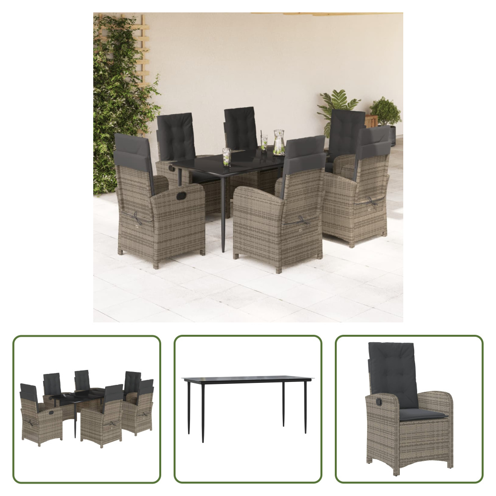 The Living Store 7-dielny záhradný jedálenský set s vankúšmi sivý polyratan