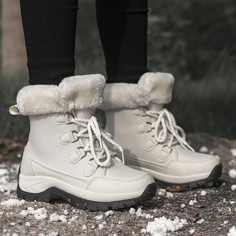 Tuinanle Damen-Winterstiefeletten aus dickem Plüsch, 36, Beige