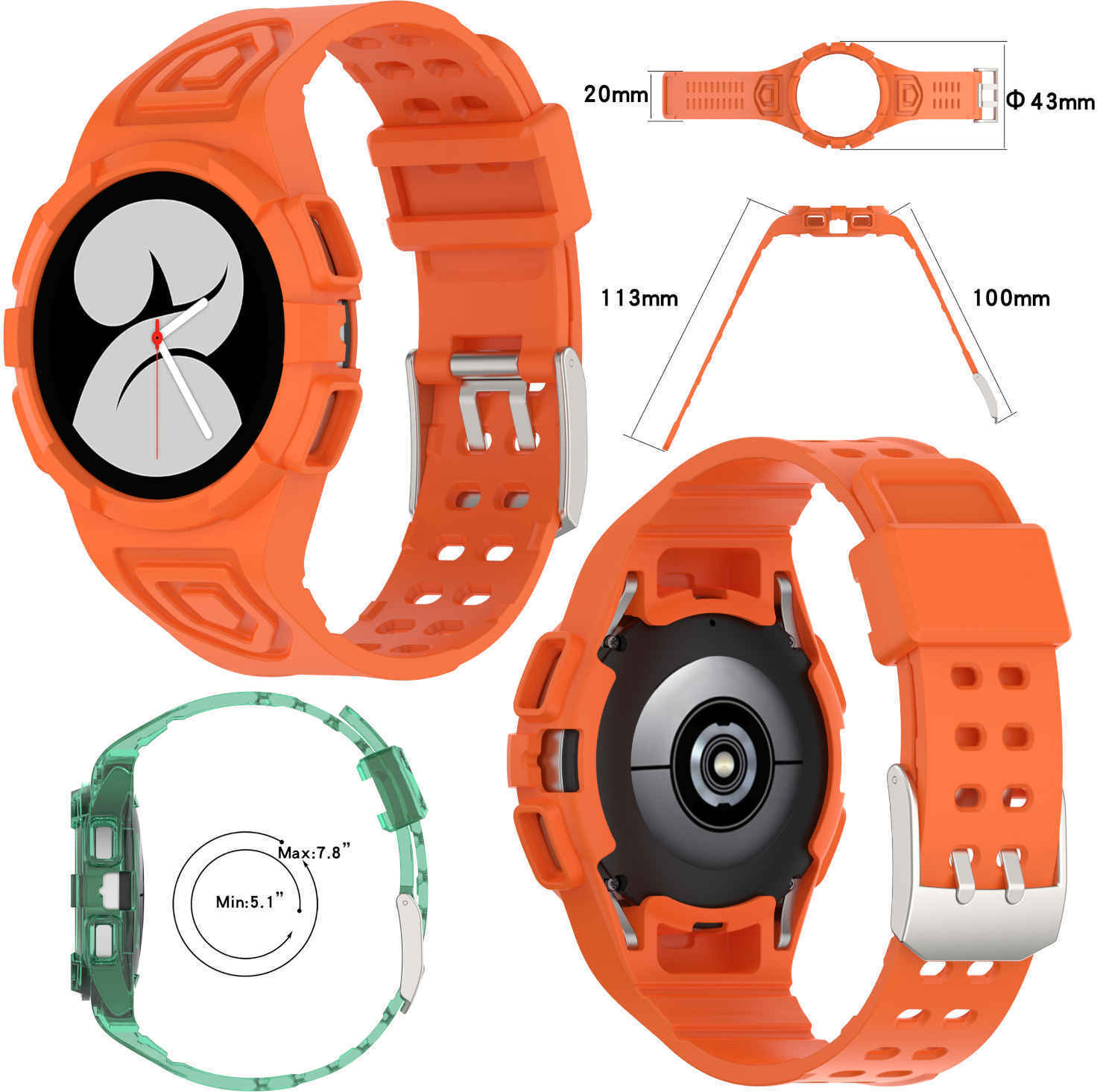 Pre Samsung Galaxy Watch FE / 4 40 mm remienok s oranžovým chráničom puzdra
