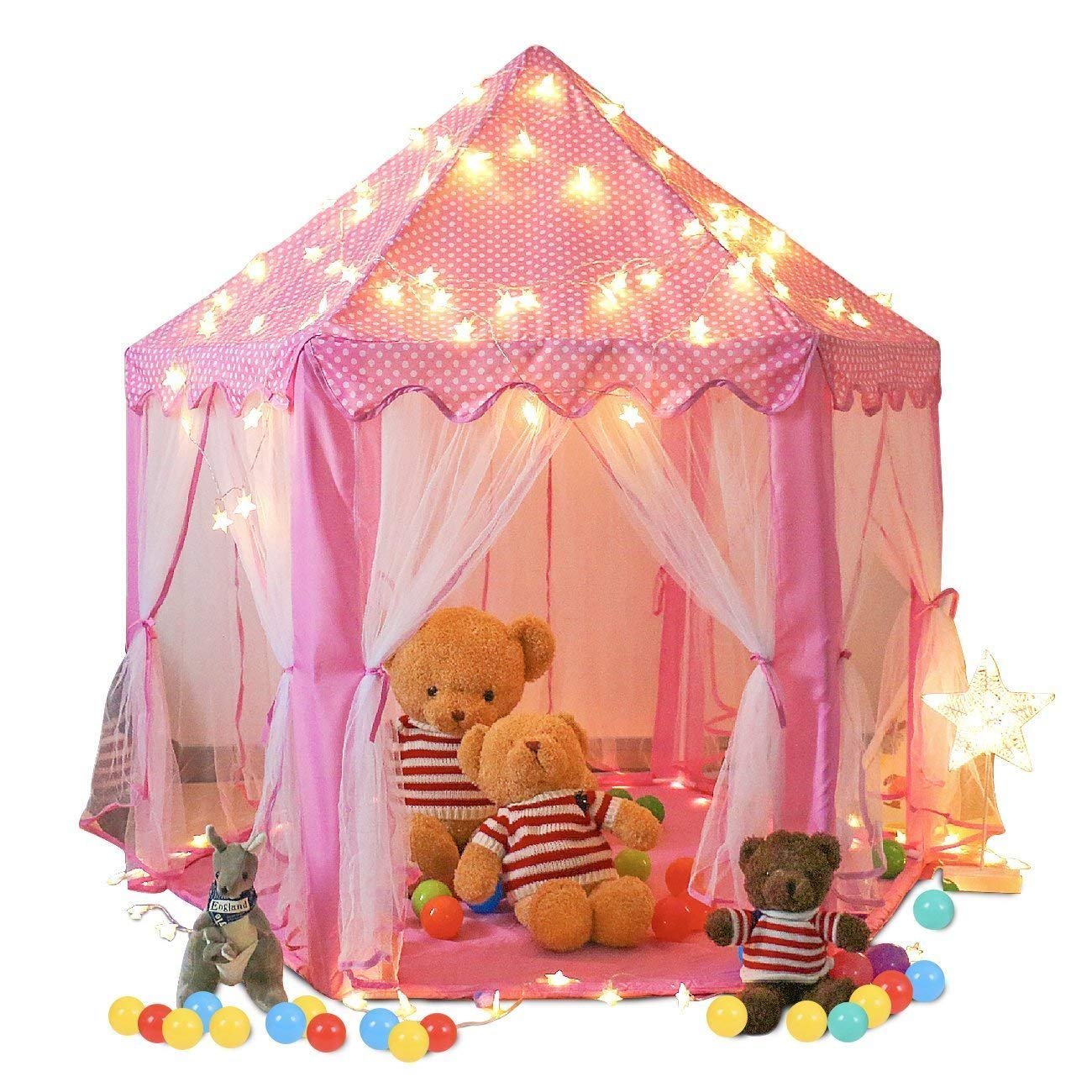 COSTWAY Prinzessin Prinzess Kinderspielhaus Kinderspielzelt Kinderzelt mit Fenster & Tasche Kinderspielburg für Jungen und Märchen Spielzelt mit doppeltem Vorhang Blau
