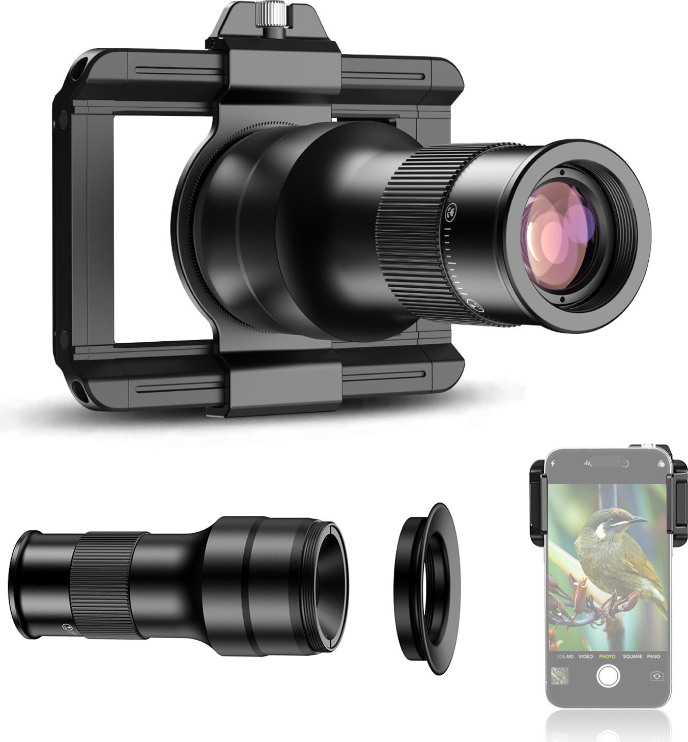 Gistuch APEXEL APL-TM6 Handy-Telefoto-Makroobjektiv-Set 6X + 150 mm mit Universal-Halterung, Aufbewahrungstasche für Wandern, Camping, Tierbeobachtung, kompat