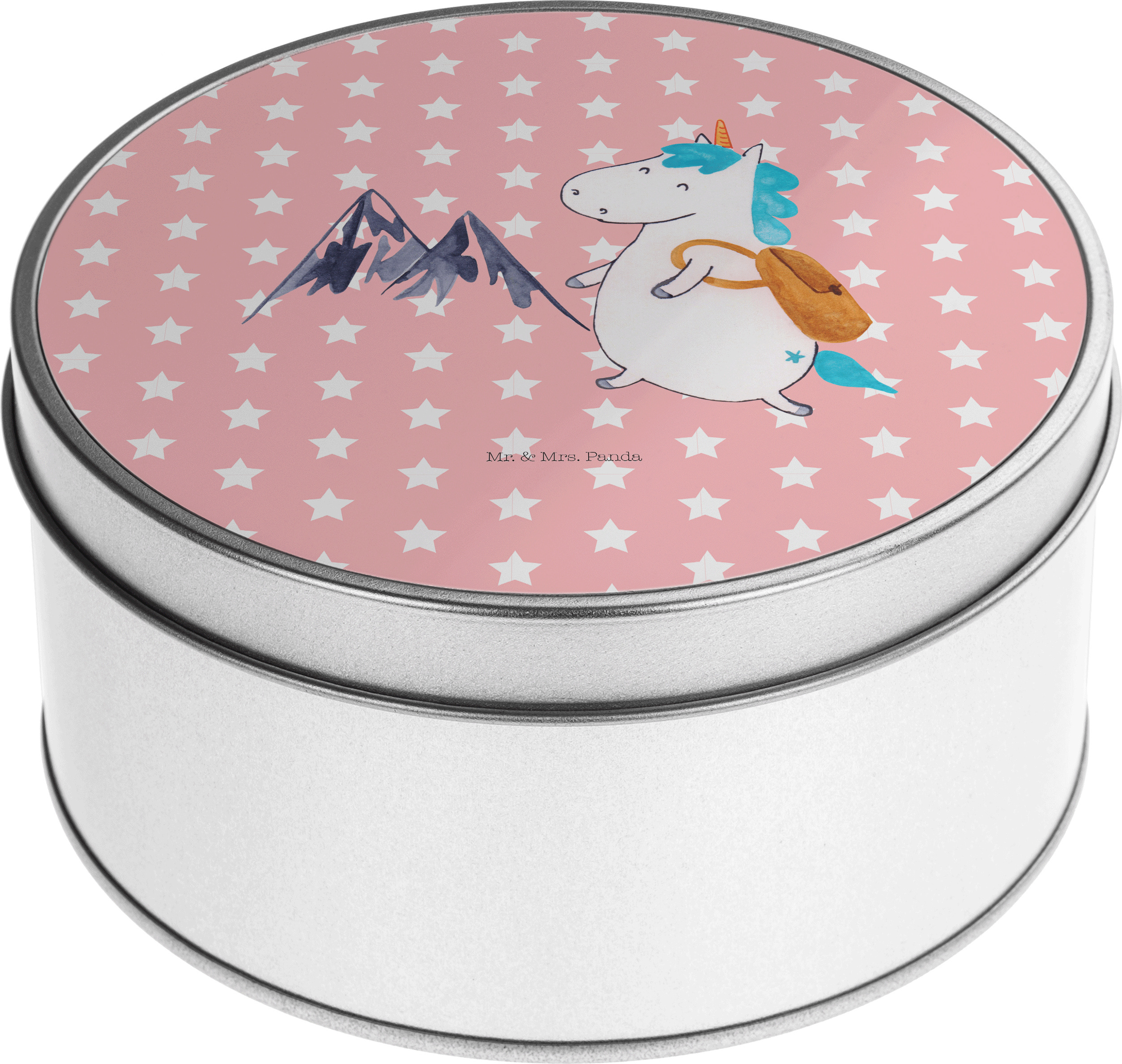 Mr. & Mrs. Panda Metallbox Einhorn Bergsteiger - Rot Pastell - Geschenk, Blechdose, Dose, Reisen, Keksdose, Entdecker, Berge, Vorratsdose, schmuckdosen, Urlaub PD-937790-STANDARD