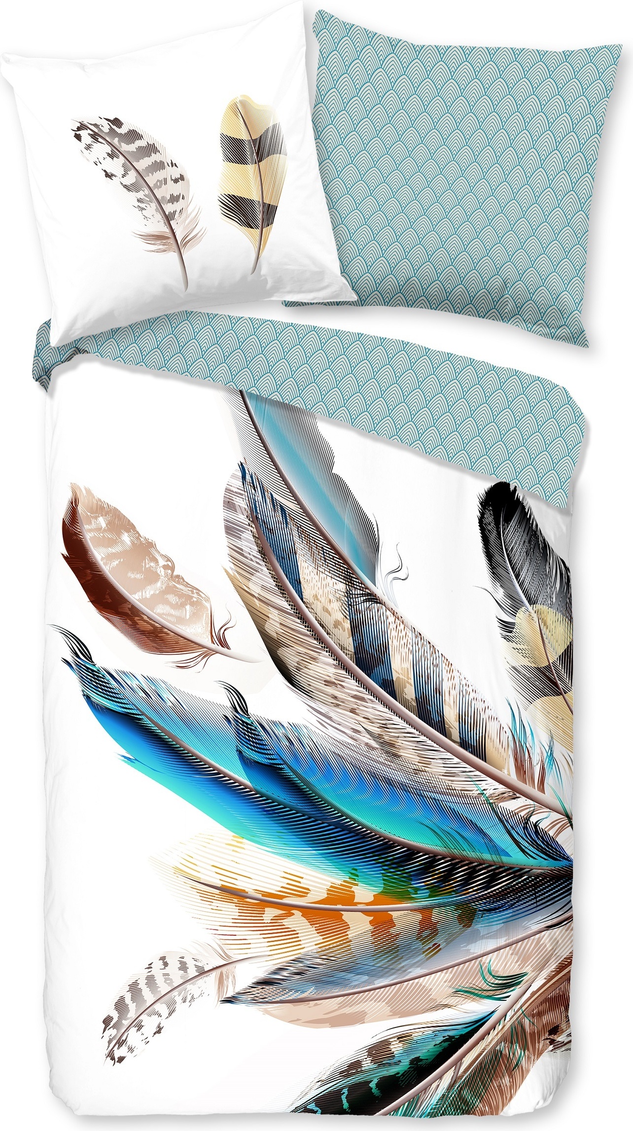 good morning Renforcé Bettwäsche - Feather - weiß mit verschiedenen Federn, Vogel, Pfau 155 x 220 cm weiß mit verschiedenen Federn, Vogel, Pfau 5077