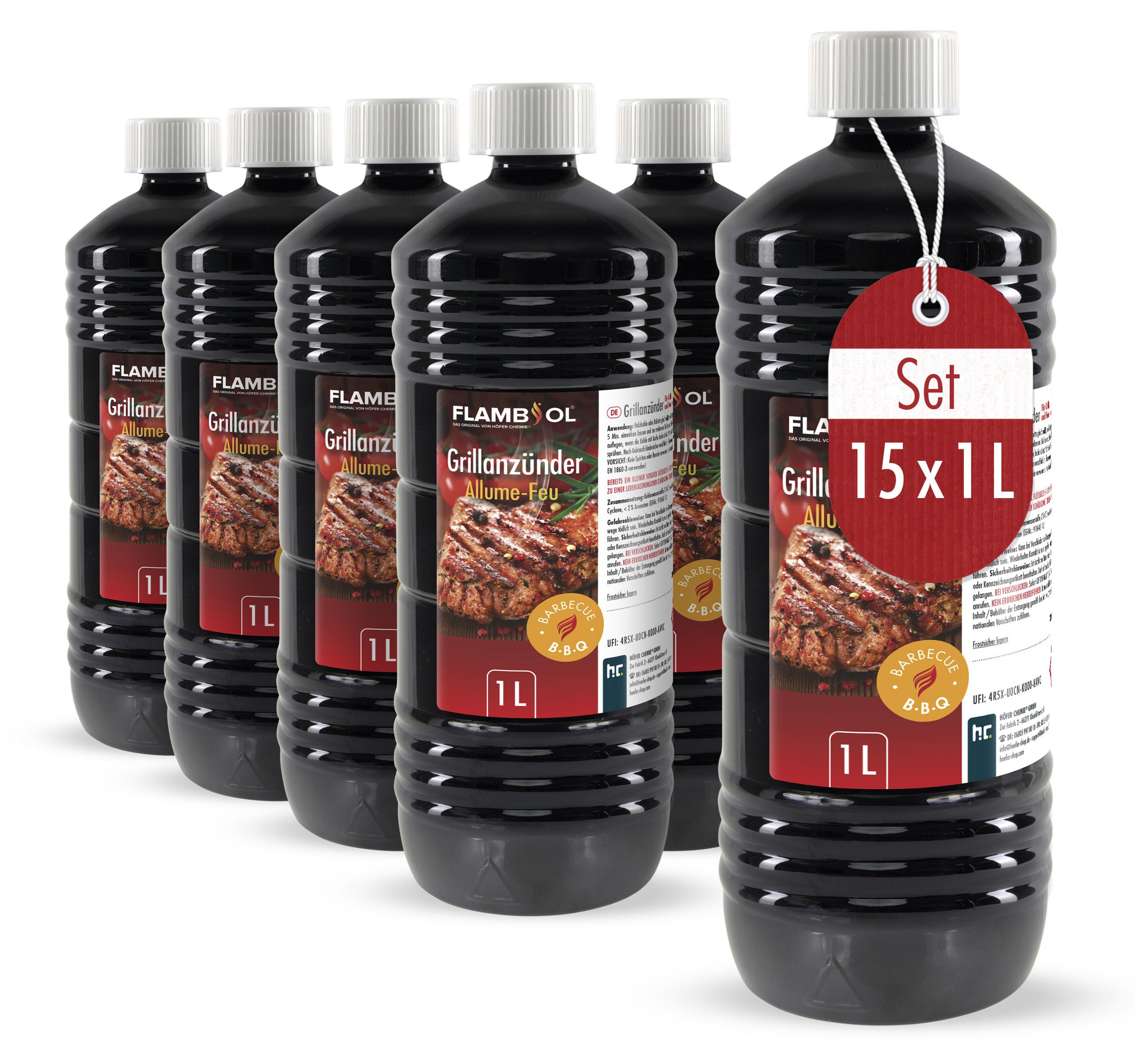 Höfer Chemie 15x 1 L FLAMBIOL® Grillanzünder flüssig