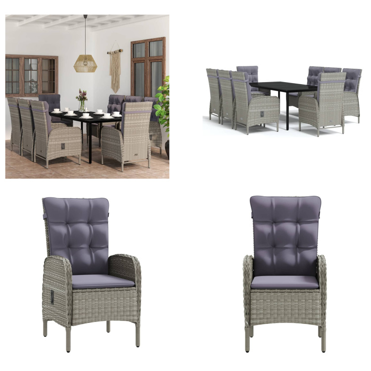 vidaXL 9-dielny záhradný jedálenský set s vankúšmi sivý a čierny - Záhradný jedálenský set - Záhradné jedálenské sety - Záhradný set nábytku - Záhradný set nábytku