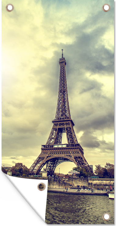 MuchoWow® 80x160 cm Outdoor-Poster Gartendeko Sichtschutz Garten Poster für den Garten Wasserblick auf den Eiffelturm und Paris 133|464074315