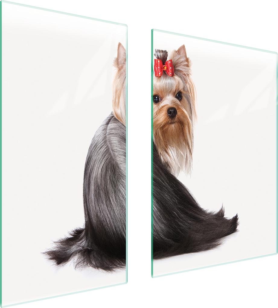TMK ArtDeko Herdabdeckplatten 2 teilig 75x52 Glaskeramikkochfeld Abdeckung Glas Schneidebrett Hund Yorkshire