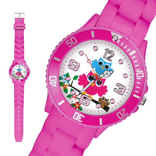 Taffstyle Kinder Armbanduhr Kinder Silikon Armbanduhr mit Eulen Motiv, Pink / 39mm