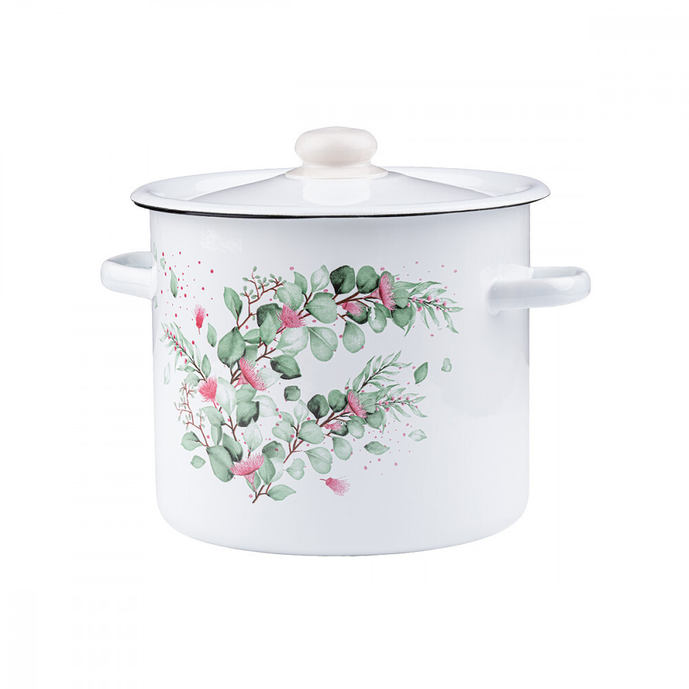 EMALIA RYBNIK Emaille Topf 7L Kochtopf Universaltopf Suppentopf Induktion Fleischtopf Eukalyptus + Deckel