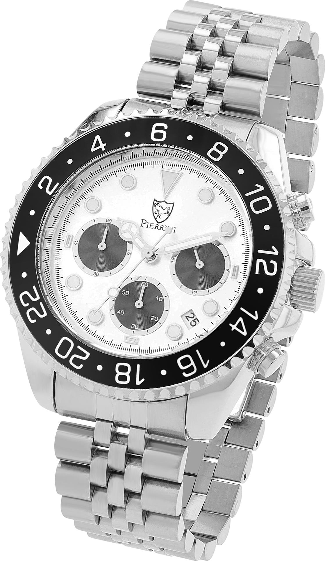 Shaghafi Pierrini Herrenuhr mit Edelstahlband, Chronograph, Ø 44 mm, Uhrenbox
