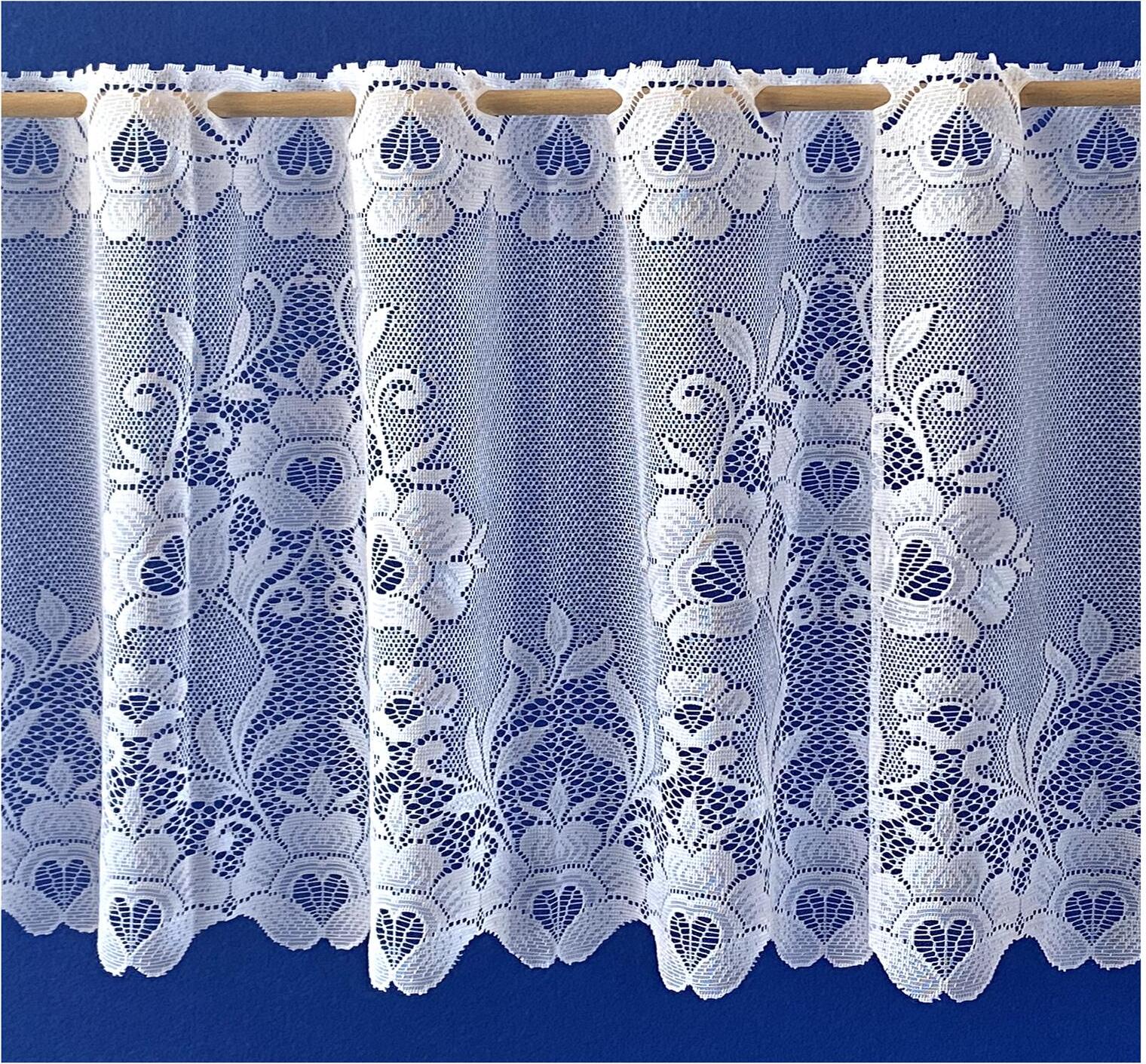 heimtexland ® Store Gardine Jacquard Weiß Transparent Blumen Bordüre Gebogt Vorhang