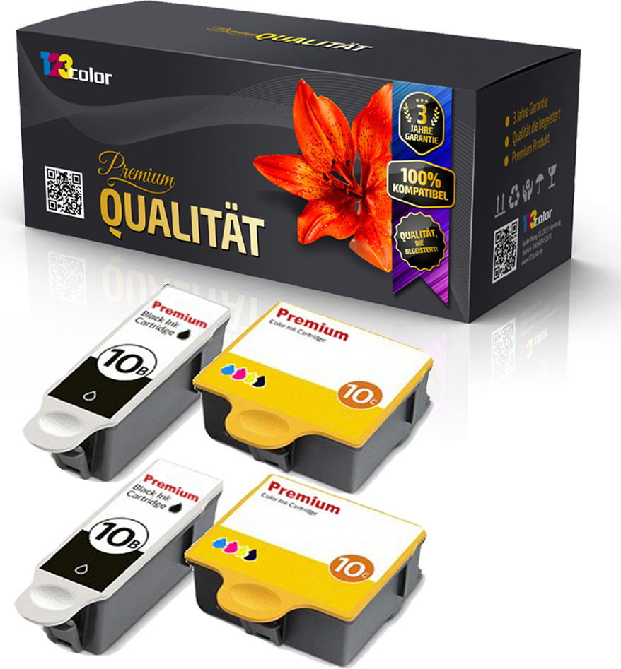 123Color 4x Kompatible Tintenpatronen für Kodak Easyshare5000 Series Easyshare5100 Easyshare5300 Easyshare5500 Easyshare6150 8955916 NO 10 8955916 NO10 BK C M Y - Office Quantum Serie AMH-KODAK10-A53